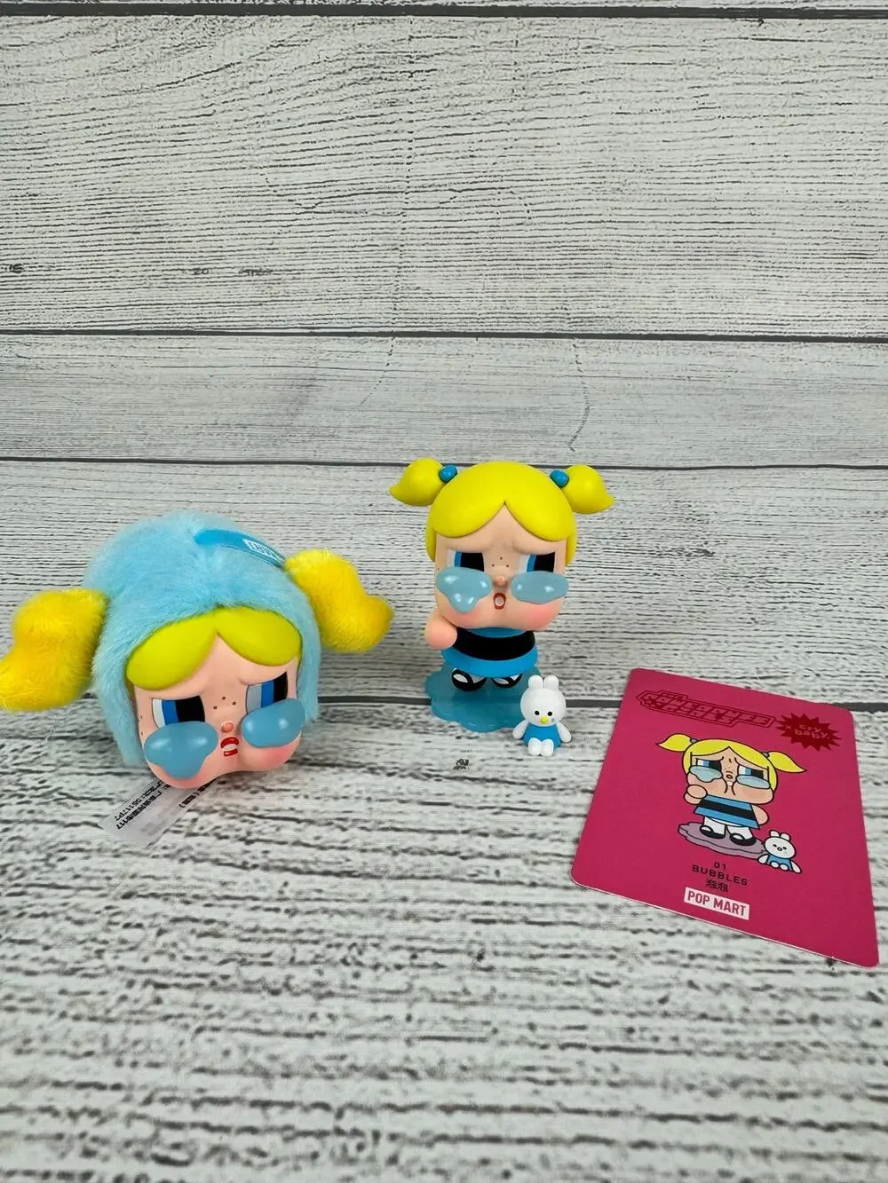 Popmart Cry Baby x Powerpuff Girls Bubbles Figurine And Plush Keychain Set